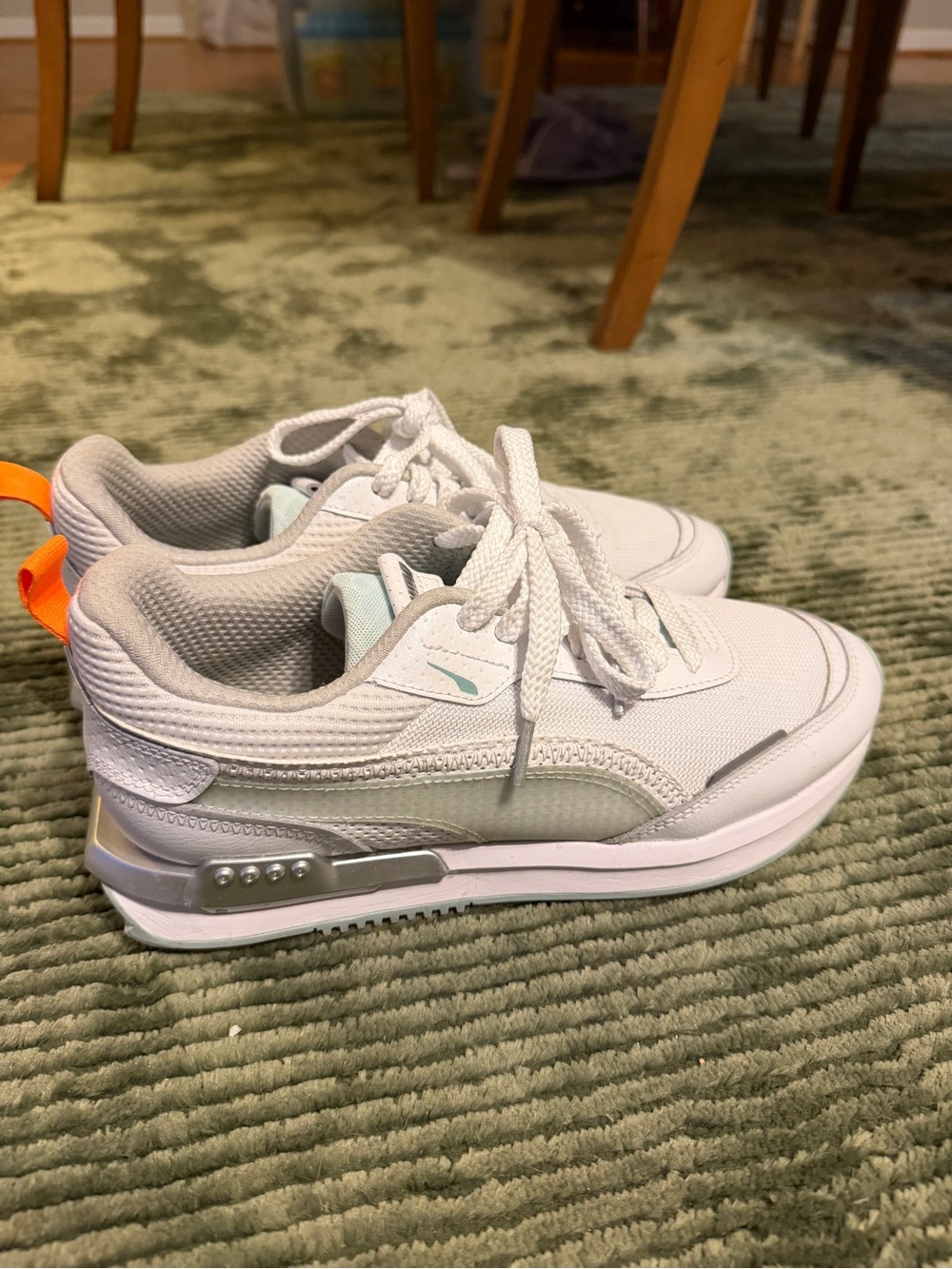 Puma White & Light Gray Sneakers with Orange Heel Tab